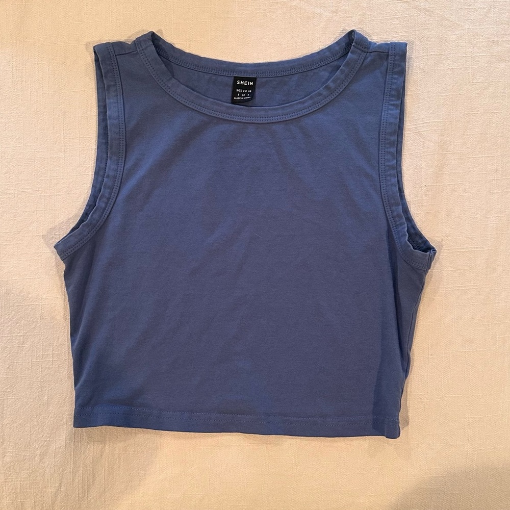 SHEIN Blue Sleeveless Cropped Muscle Tee